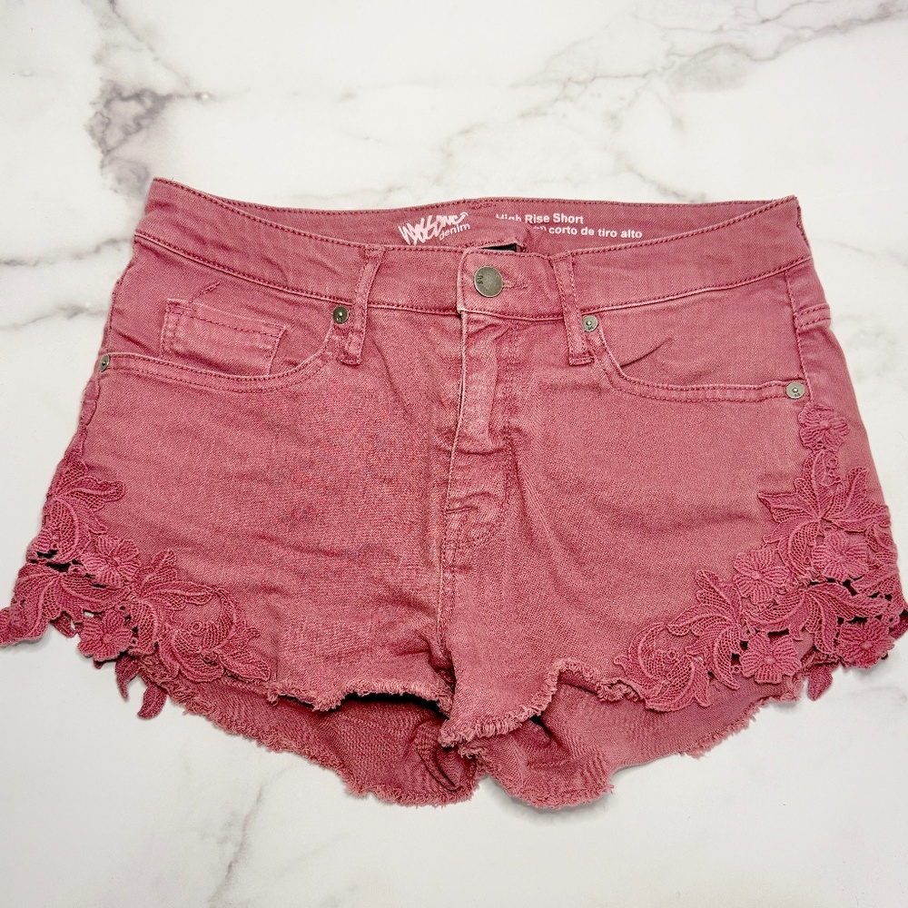 High Waist Embroidery Lace Denim Shorts